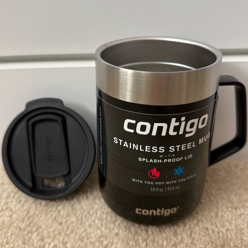 New Contigo Black and Silver Stainless Steel Mug, 14oz